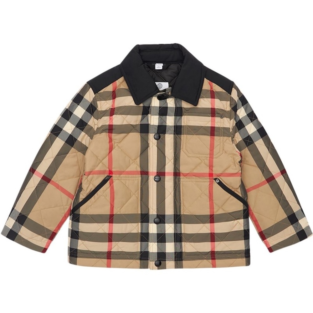 Check print quilted nylon puffer jacket